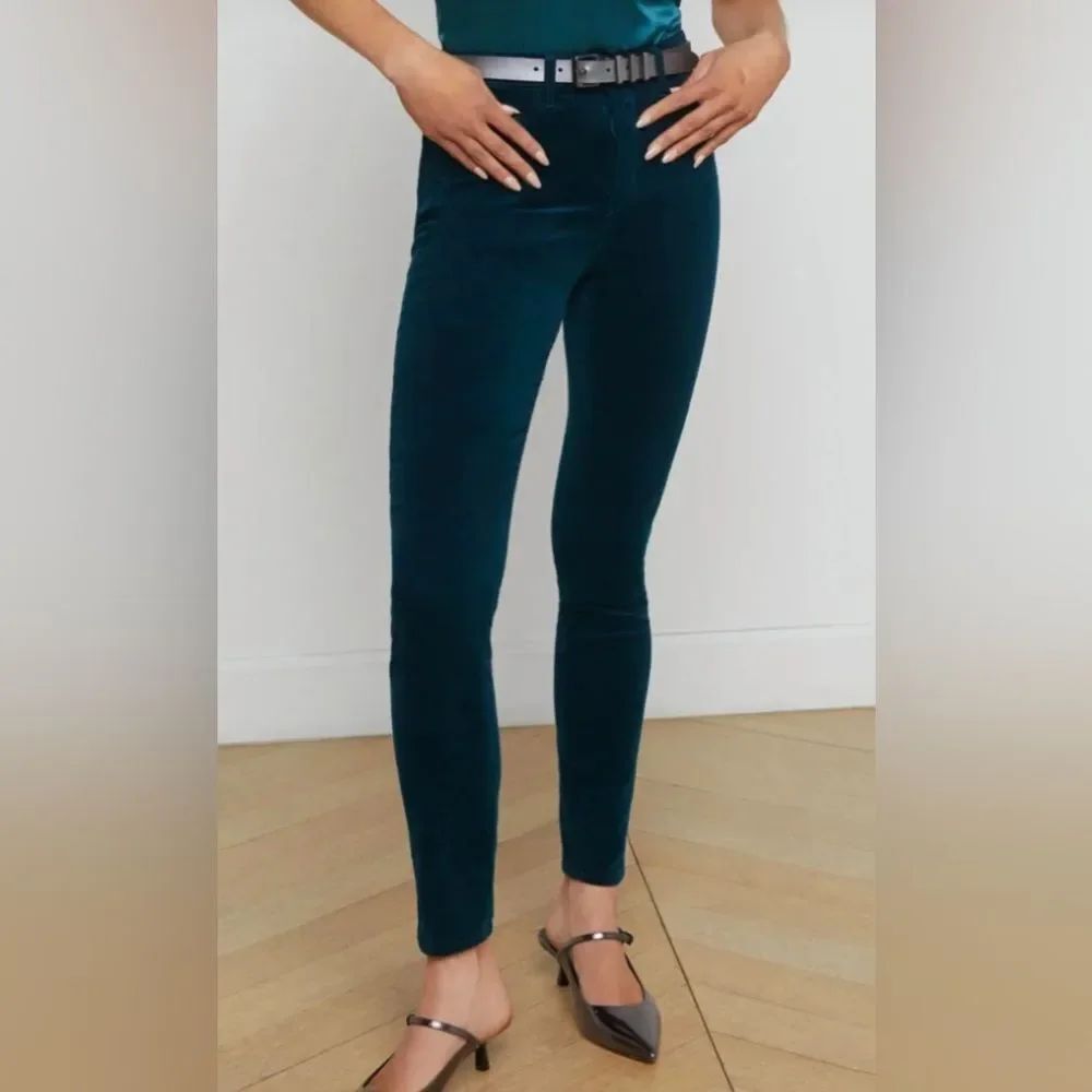 NWT L'AGENCE Women’s Monique Velvet High Rise Skinny Jean Stretch in reach teal